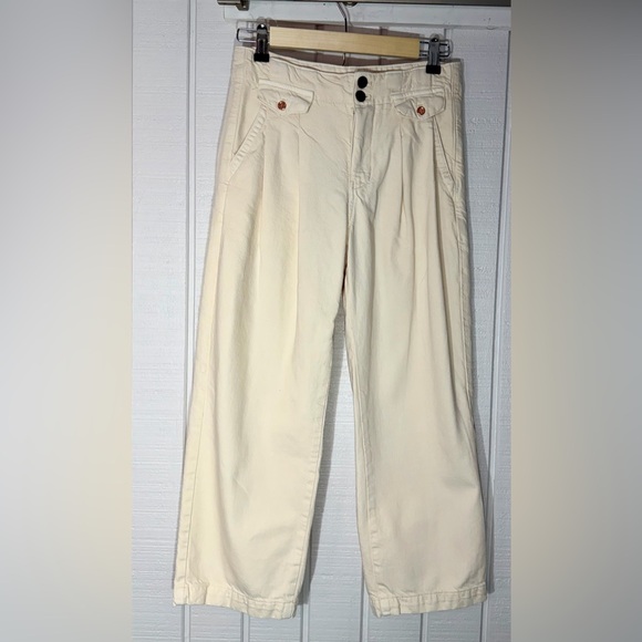 Anthropologie Pilcro Mid-Rise Wide-Leg Trouser Jeans in Natural -size 25 - Picture 3 of 11